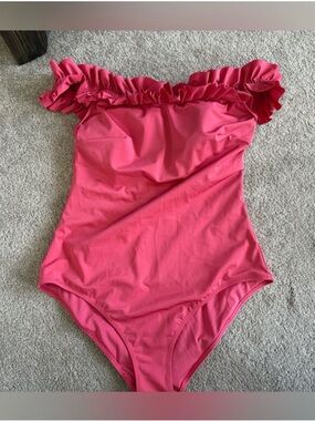 H&M Peony Pink Off-Shoulder Ruffle One-Piece Swimsuit